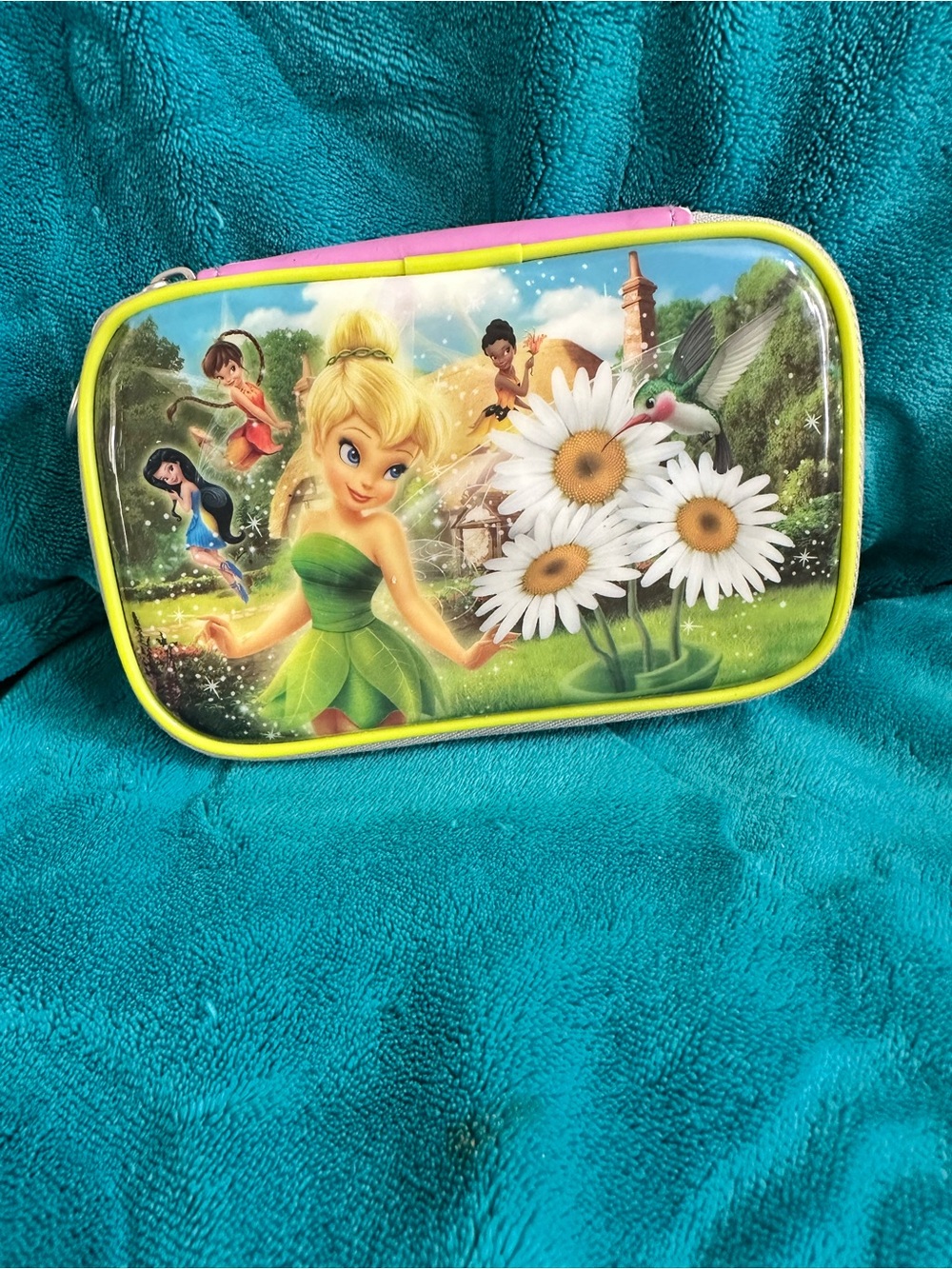 Tinker Bell Floral Kids Pouch - Yellow Trim, Pink Zipper